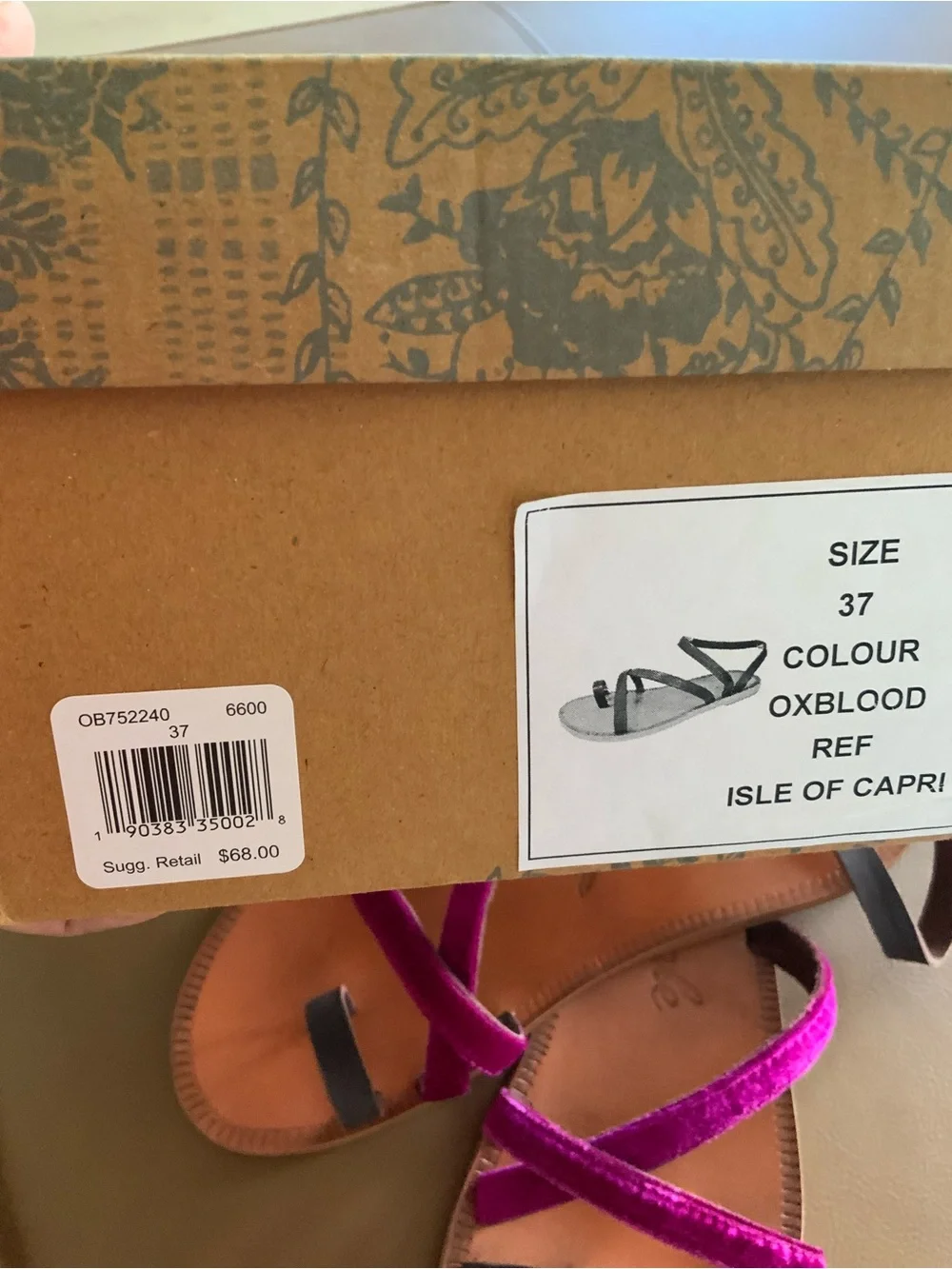 Free People Fuchsia Velvet Strappy Toe-Ring Sandals
